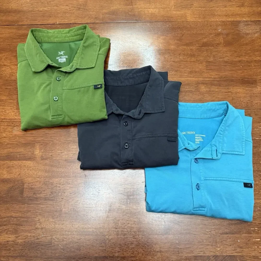 Arcteryx Captive Polo Shirts Mens Medium Performance Stretch Short Sleeve 3 Pack - Picture 1 of 12